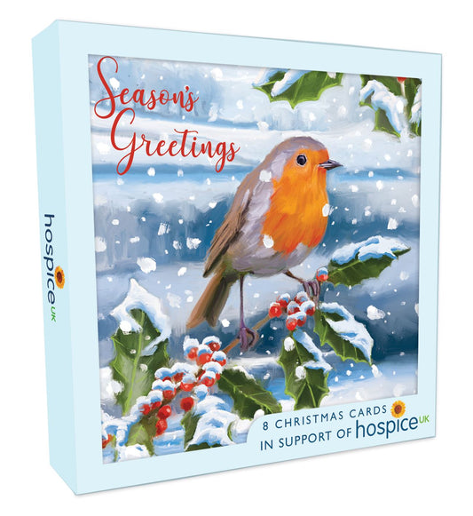 Robins On A Branch - Box of 8 Charity Cards