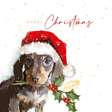 10 x Dog With Holly Christmas Cards