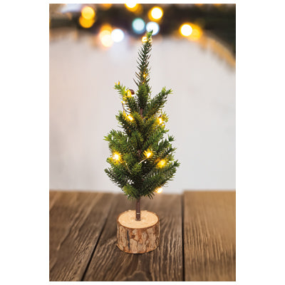 Wooden Effect Mini Christmas Tree with Lights