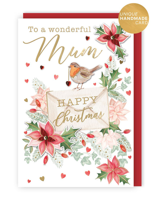 Mum - Robin with Envelope & Poinsettia