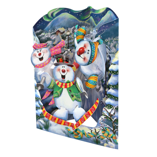 Snowmen Skiing Swing Card