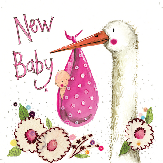 Pink Stork New Baby Card