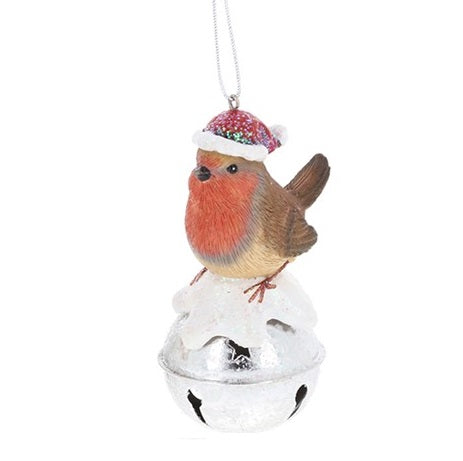 Sweet Festive Robin With Hat Bell Decoration