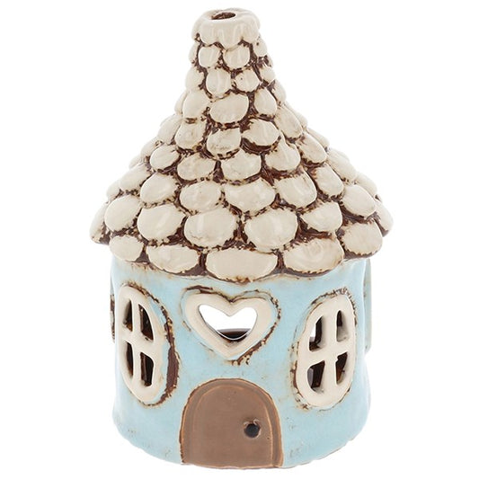 Round Heart House Blue Tealight Holder